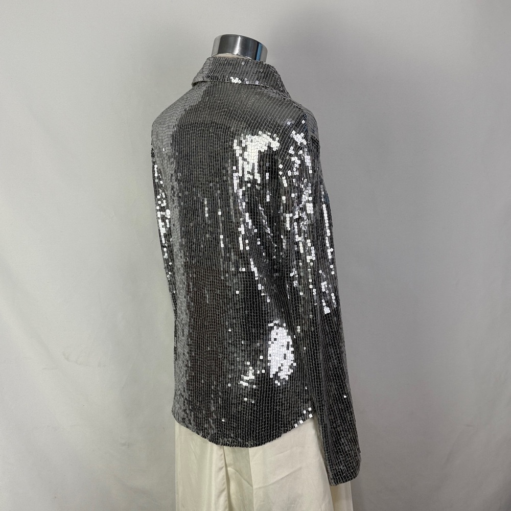 Moda Silver Sequins Button Blouse - image 3